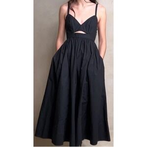 Banana Republic $170 Black Isa Cotton Poplin‎ Cutout Flare Midi Dress Petite 12